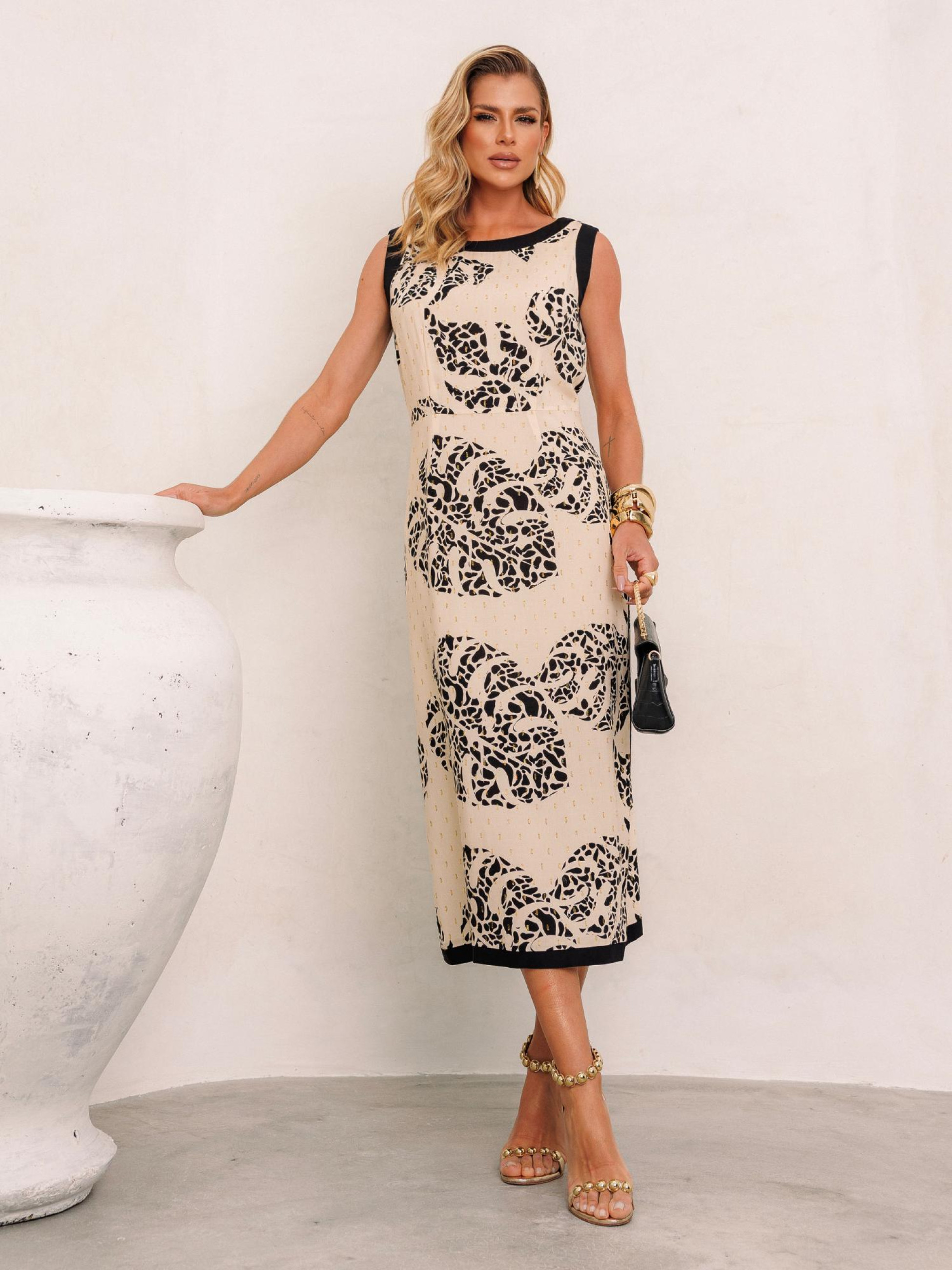 Vestido Agatha Folhagem Preto