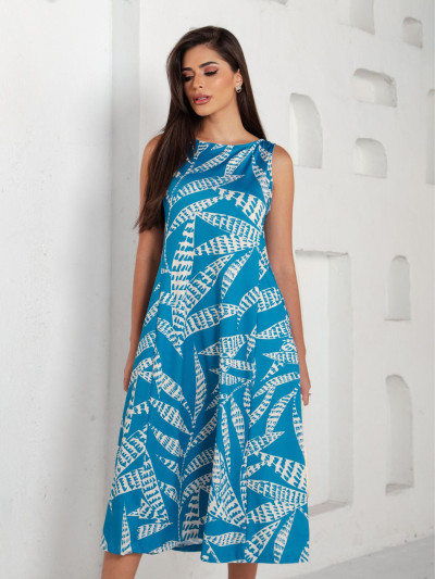 Vestido Astrid Folhagem Celeste