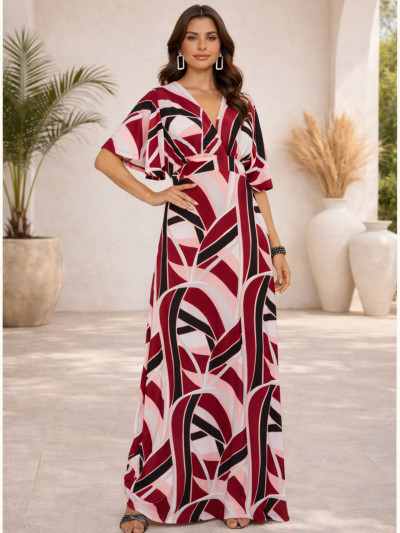 Vestido Rita Geométrico Vinho