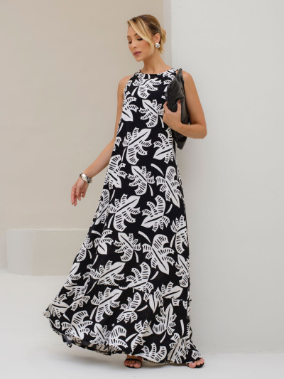 Vestido Ariela Folhagem Preto