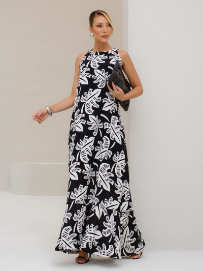 Vestido Ariela Folhagem Preto