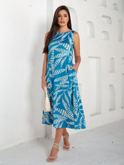 Vestido Astrid Folhagem Celeste