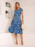 Vestido Lívia Geométrico Azul